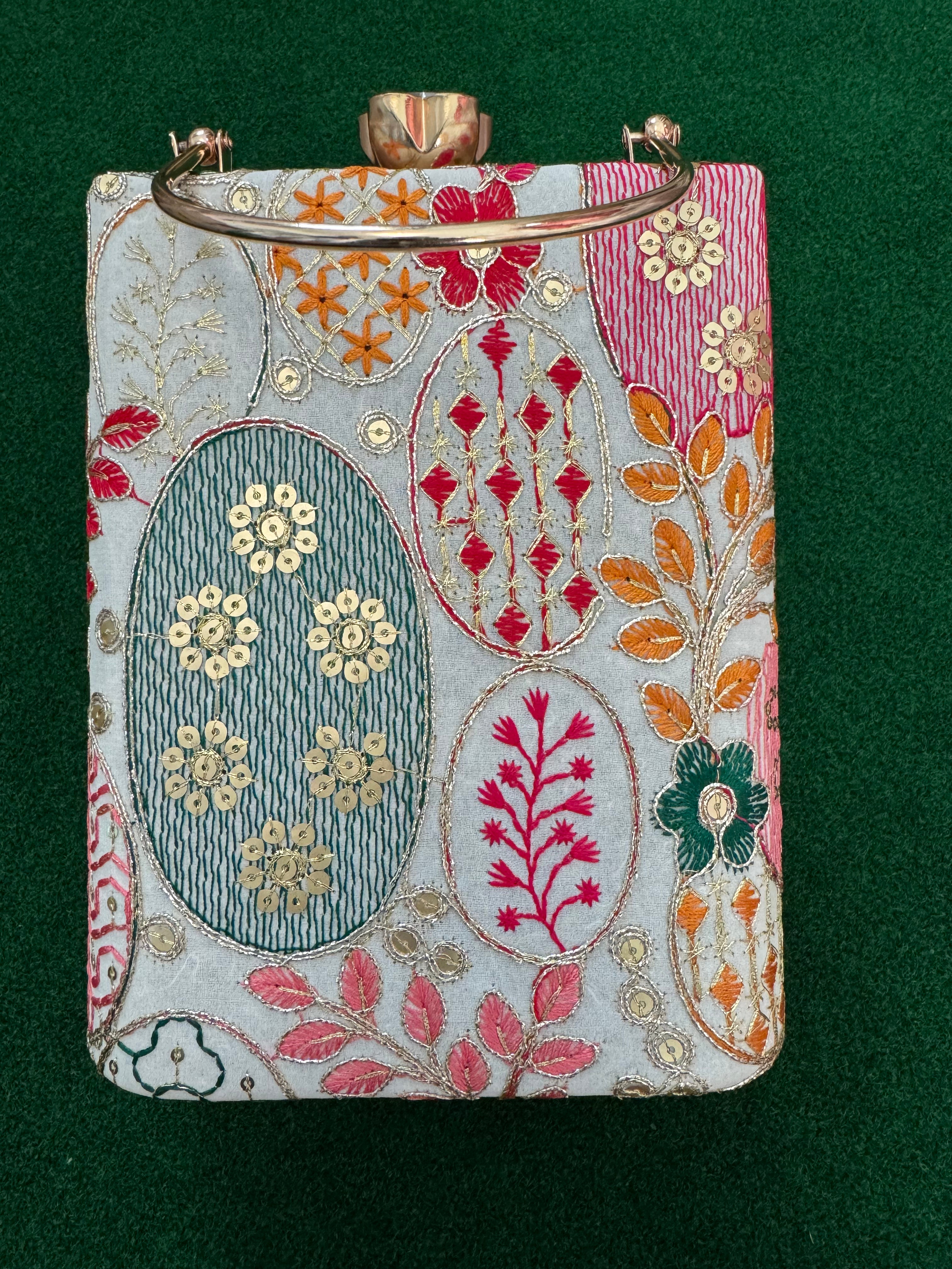 Embroidered Mobile party Clutch cum sling