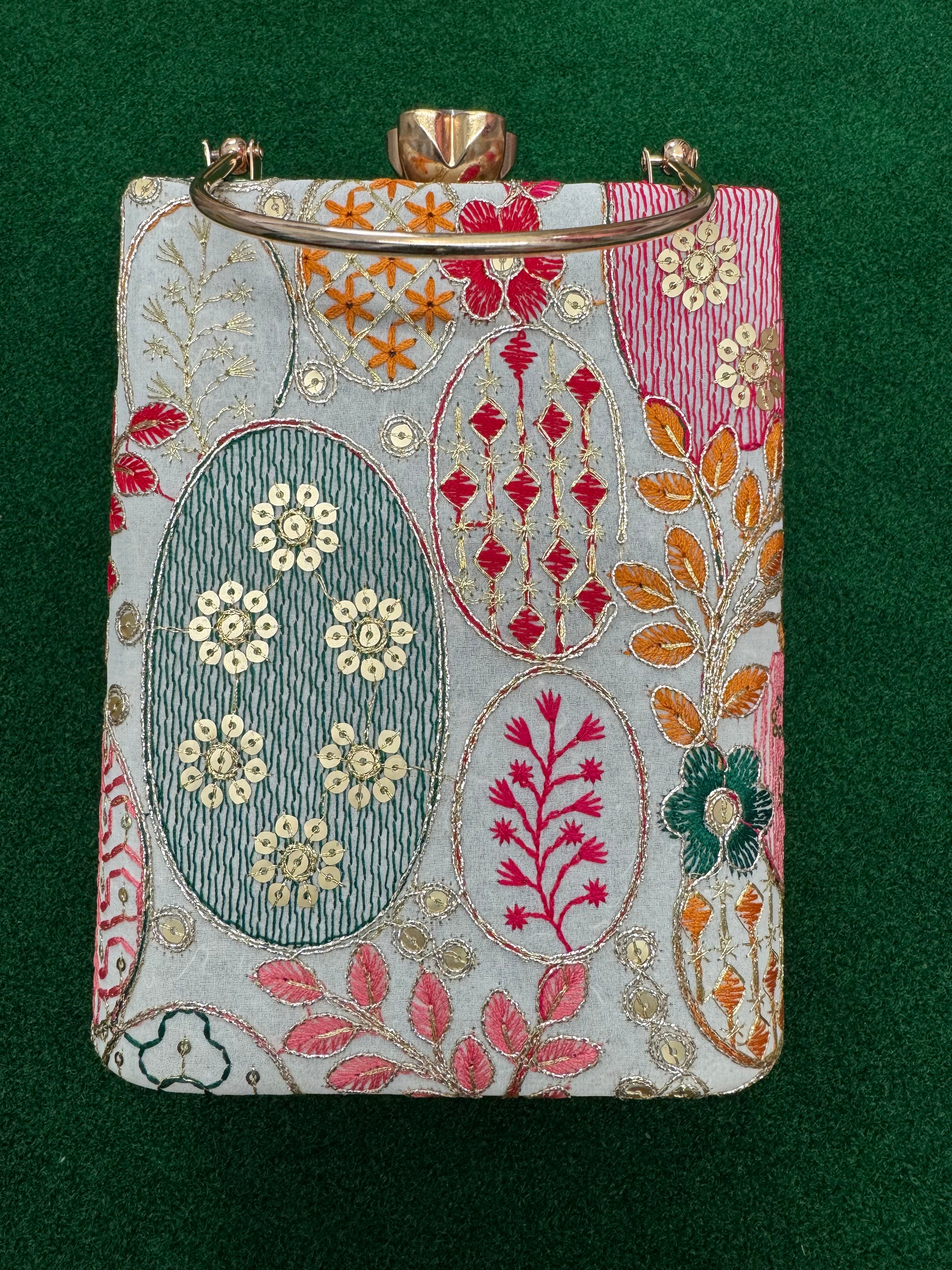Embroidered Mobile party Clutch cum sling
