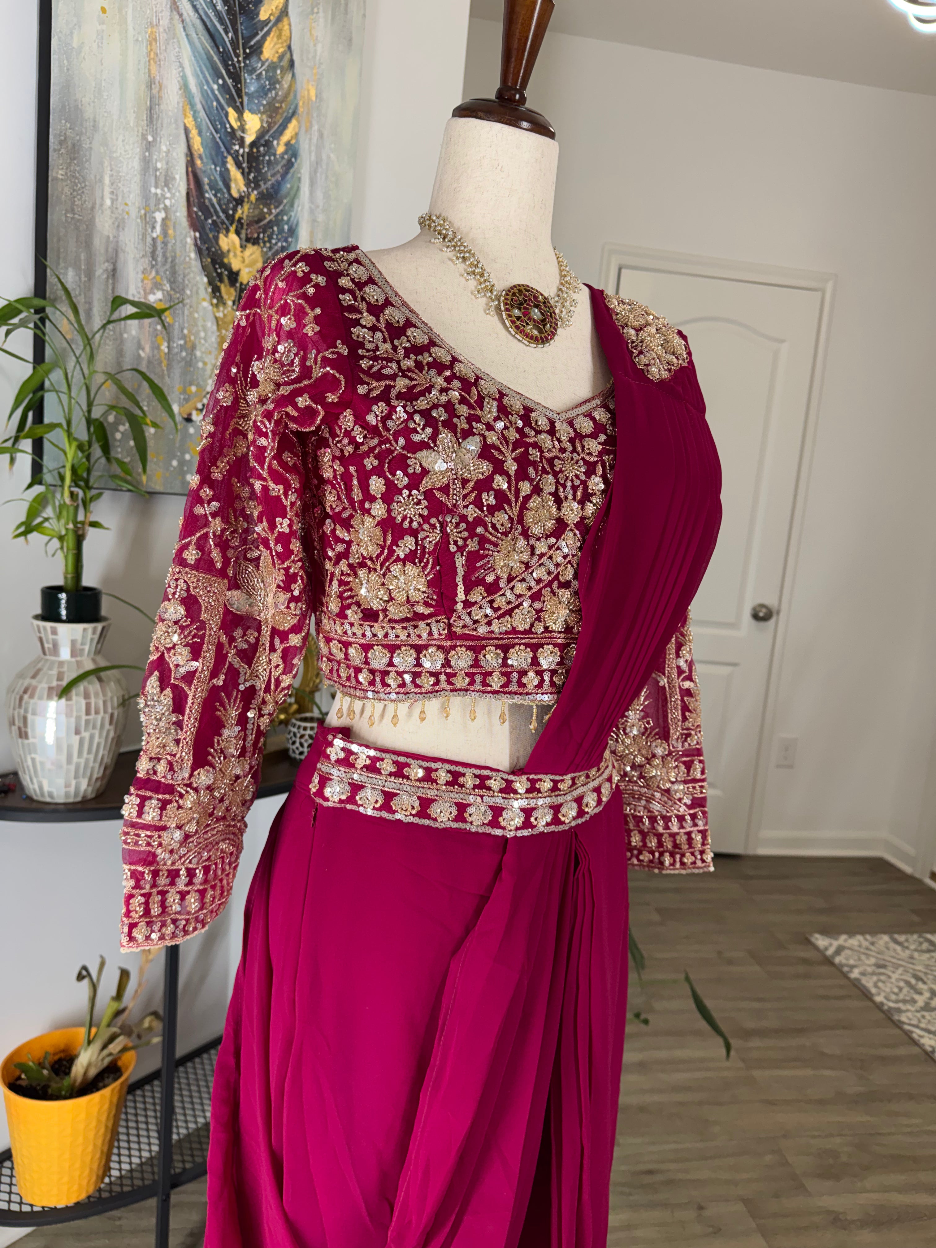 Indo-Western Style One Minute Saree with 3/4 long sleeve blouse