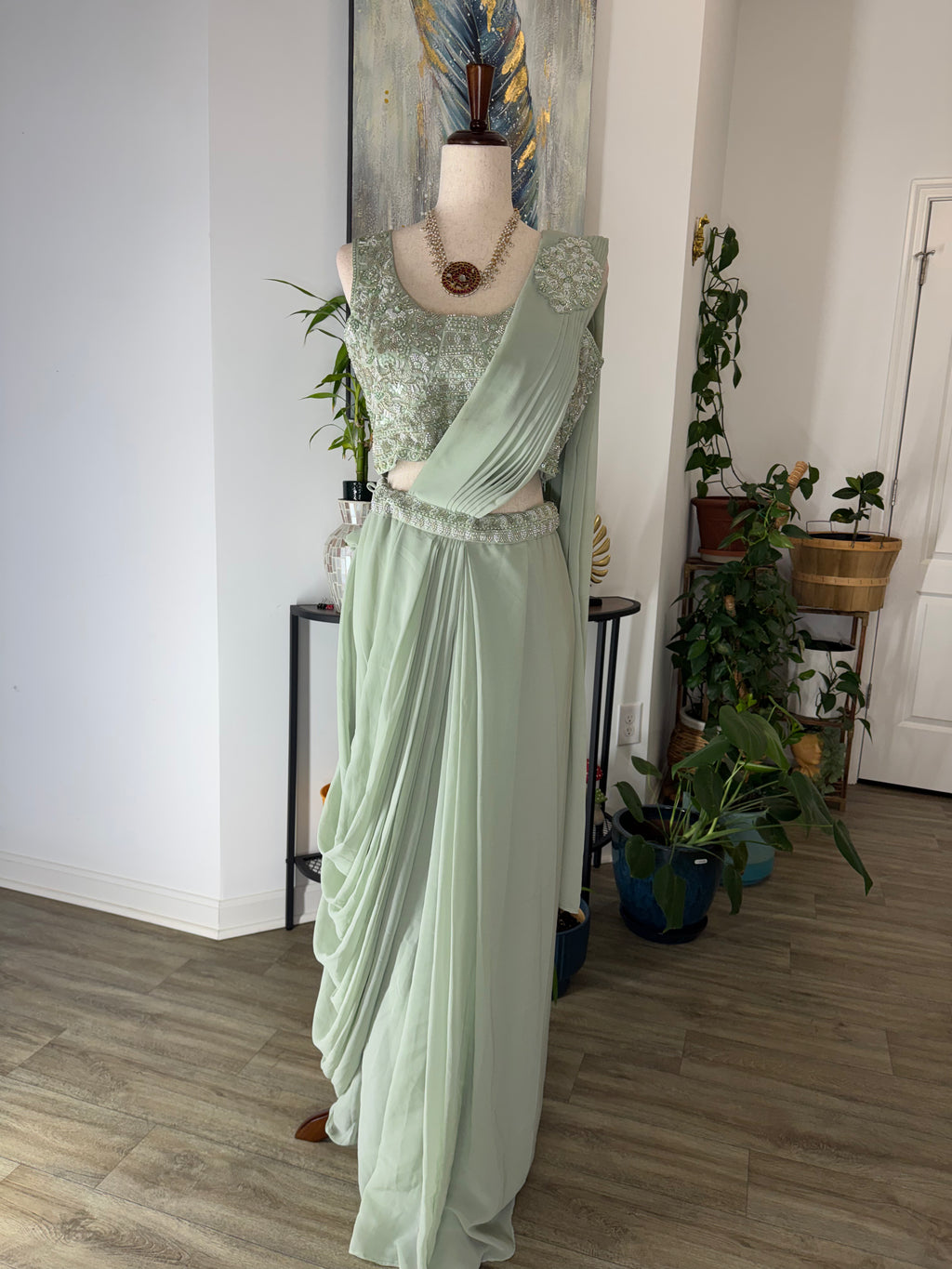 Indo-Western Style One Minute Saree with sleeve less blouse, unattached sleeves available