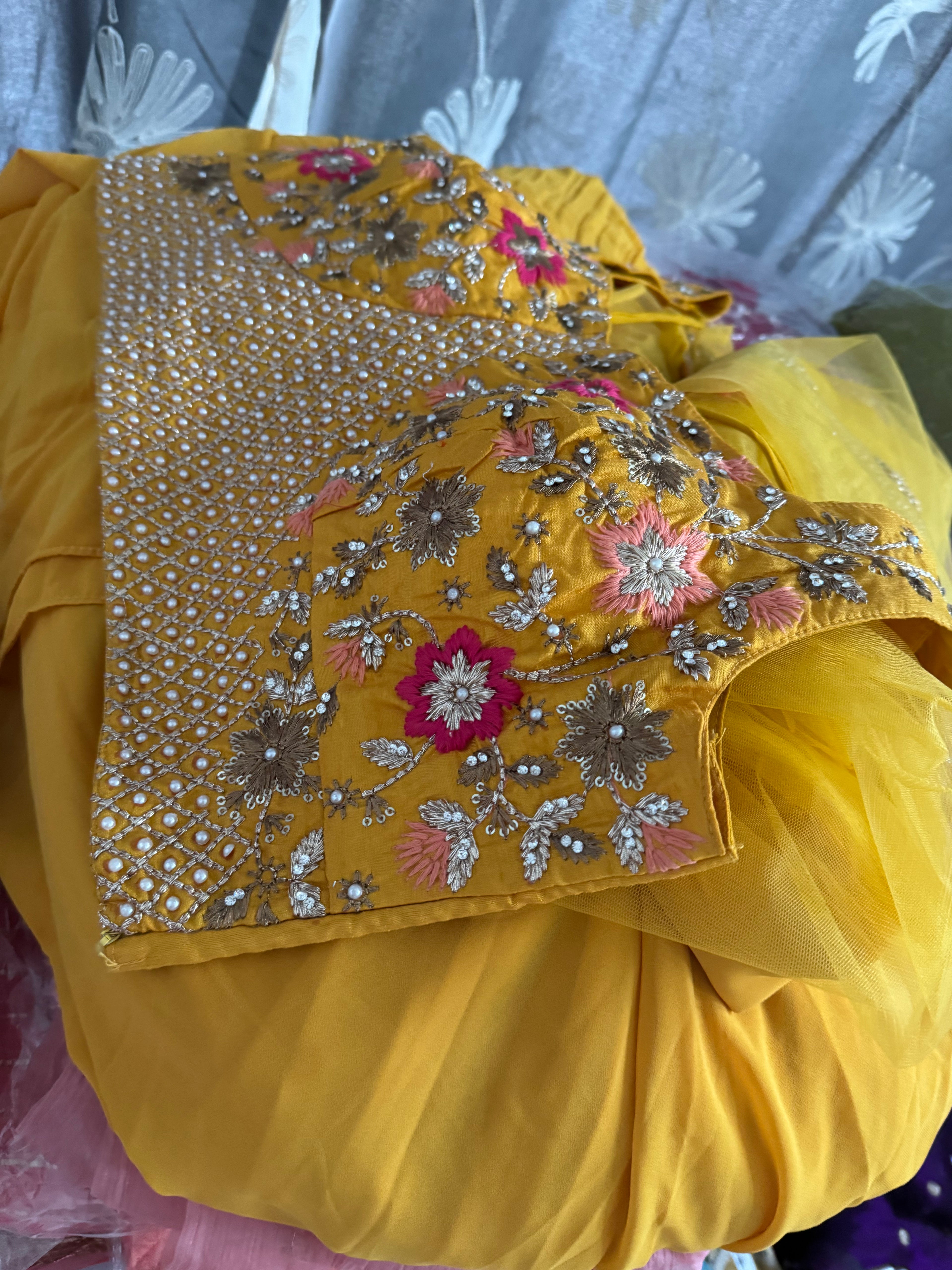 Indo-Western Style One Minute Saree Georget Fabric with Sleeve Less Blouse and netted coat
