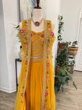 Indo-Western Style One Minute Saree Georget Fabric with Sleeve Less Blouse and netted coat