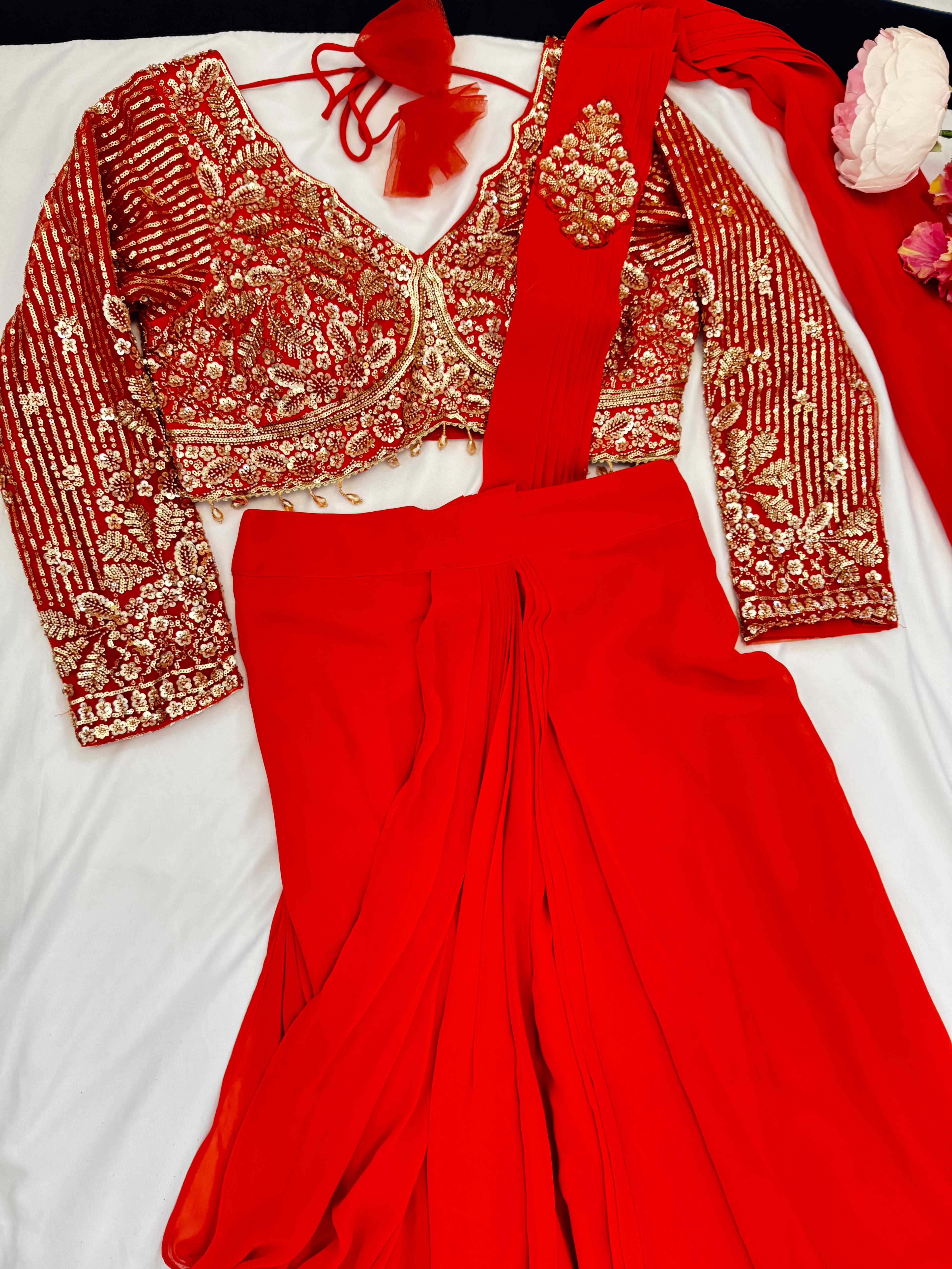 Indo-Western Style One Minute Saree with 3/4 long sleeve blouse