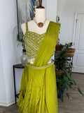 Indo-Western Style One Minute Saree Georgette Fabric Sleeve Less Blouse, unattached sleeves and comes with waist belt
