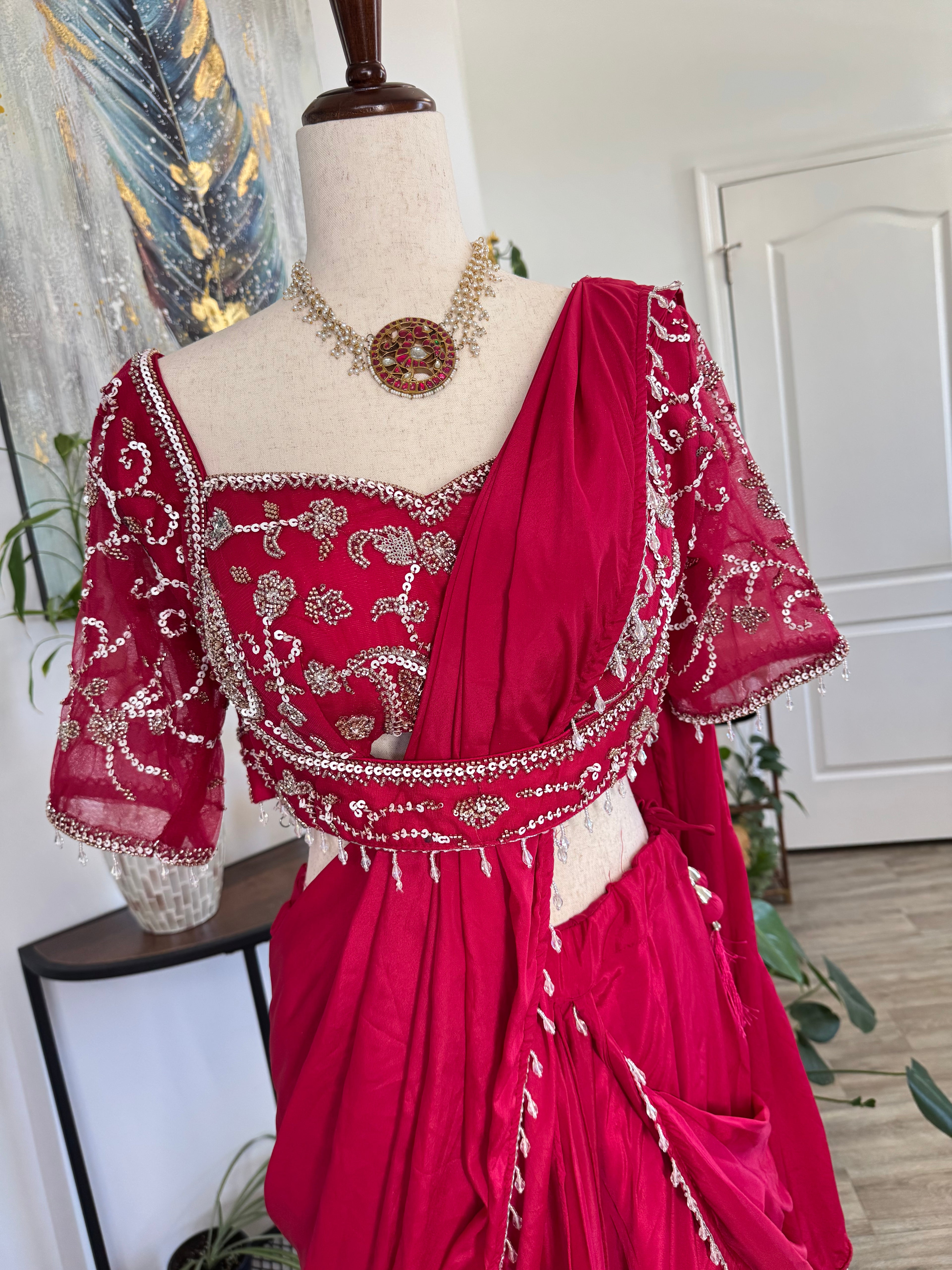 Indo-Western Style One Minute Saree with Madhubala blouse