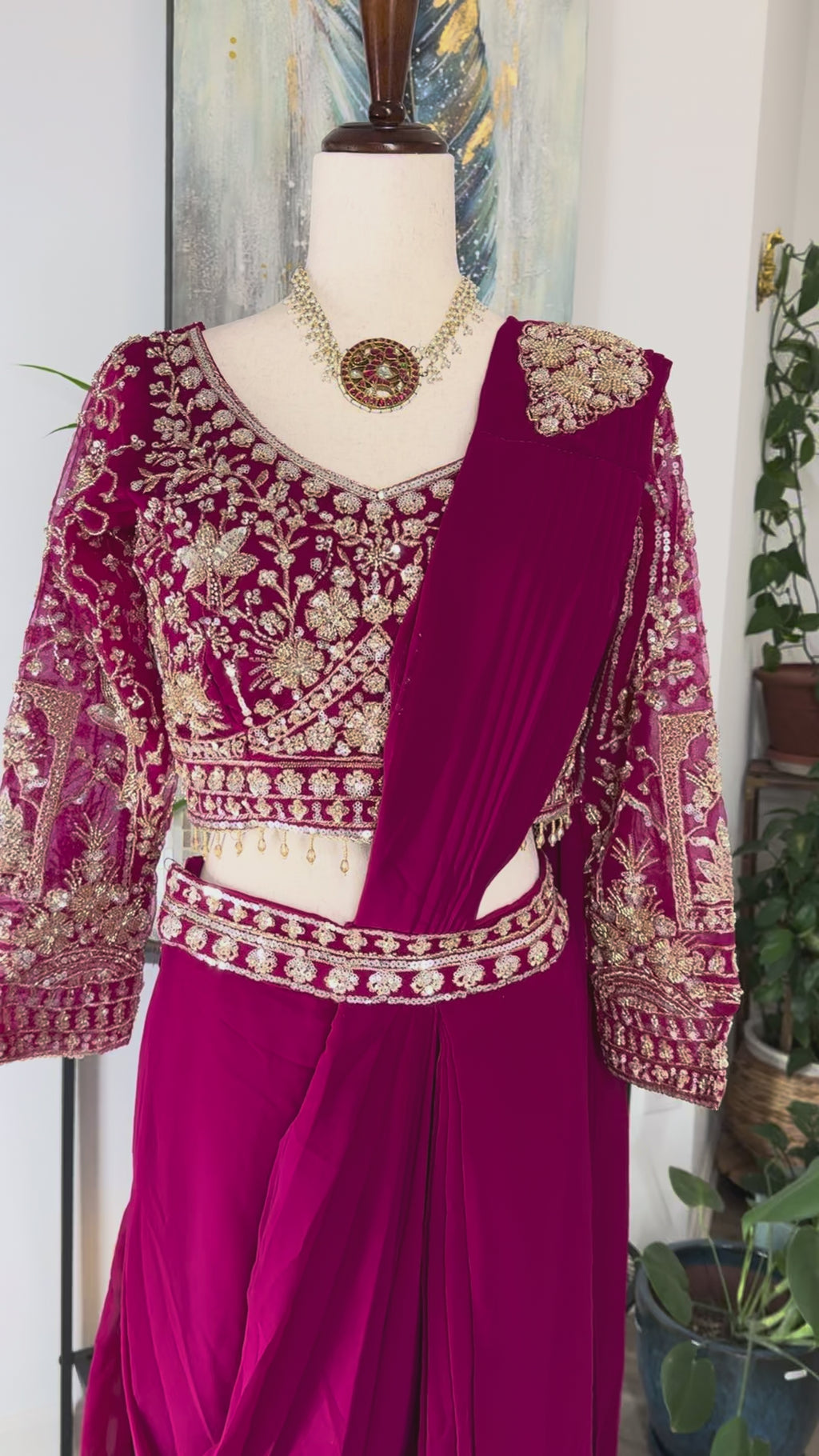 Indo-Western Style One Minute Saree with 3/4 long sleeve blouse