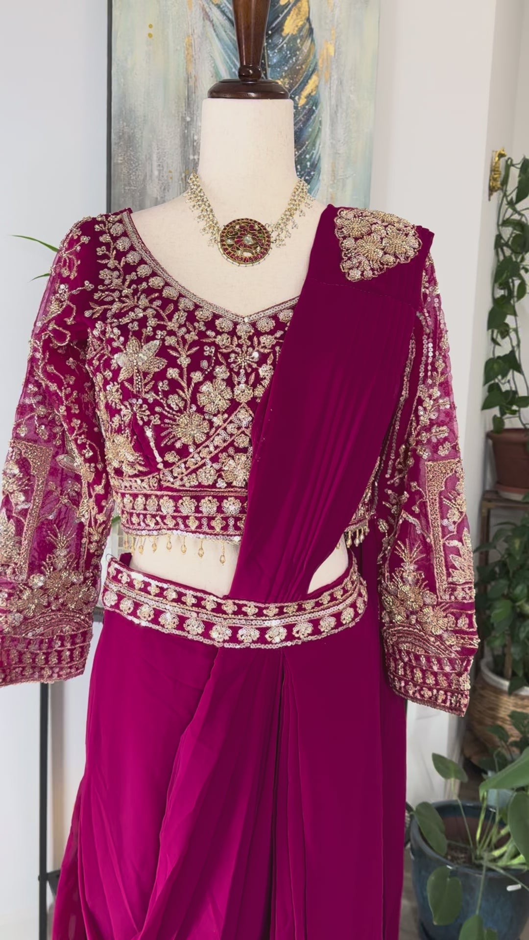 Indo-Western Style One Minute Saree with 3/4 long sleeve blouse